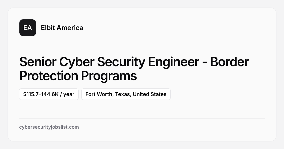 Senior Cyber Security Engineer - Border Protection Programs at Elbit ...